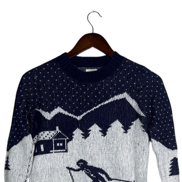 J. Crew Intarsia Novelty Ski Scene Wool  Blend Crew Neck Sweater XS Navy Blue - Picture 3 of 15